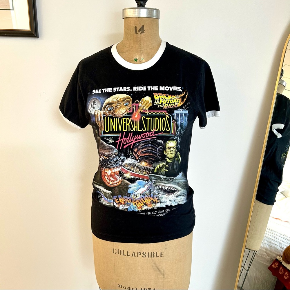 Universal Studios Black Ringer Tee with Colorful Movie Mashup Graphic Sz S